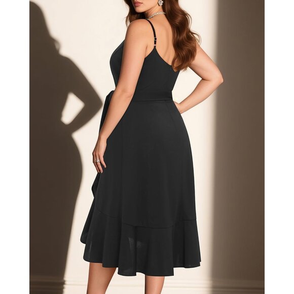 Plus Size Cocktail Dress Women V-Neck High Low Formal Elegant 16 Plus - Picture 2 of 6